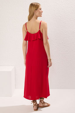 TRENDYOLMILLA Indigo Duz Kesim F?rf?rl? Maxi Dokuma Elbise TWOSS25EL00490 фото 4