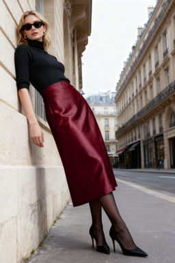 Bordo Premium Saten A Kesim/Can Form Etek TWOAW24ET00088