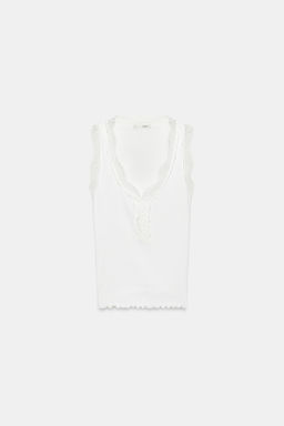 CAMISETA RIB ENCAJE / Blanco roto