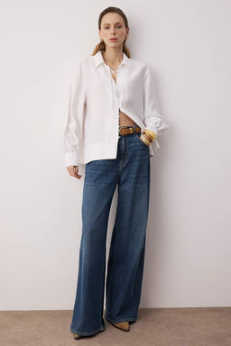 Sustainable Beyaz Boho Modal Baglama Detayl? Oversize Modal Gomlek TWOAW26GO00080