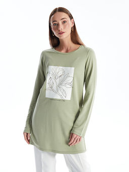 Bisiklet Yaka Bask?l? Kad?n Sweatshirt Tunik