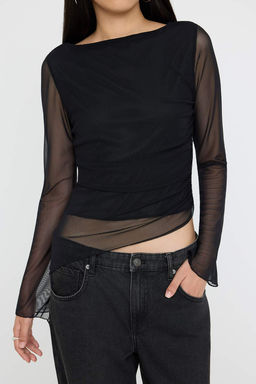 Teen Duz Kay?k Yaka Asimetrik Detayl? Vucuda Oturan Esnek Orme Tul Bluz TWOAW26BZ00128