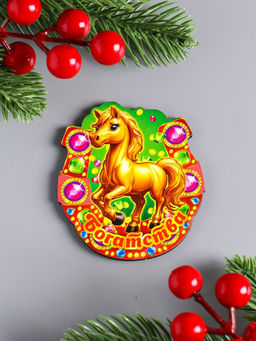 Цена за 3 шт. Магнит на холодильник «Новогодняя подкова с конём. Богатства», 7×7 см