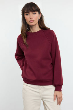 Bordo Relaxed/Rahat Kal?p Basic Reglan Kol Bisiklet Yaka Orme Sweatshirt TWOAW24SW00104