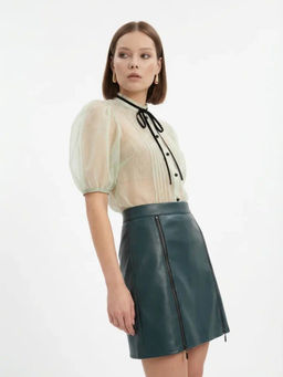 Юбка короткая из эко-кожи с молниями OD-1004-2, зеленая