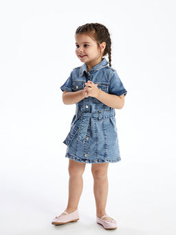 G?mlek Yaka Beli Kemerli K?z Bebek Jean Elbise