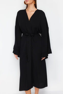 Plaj Giyim Siyah Kusakl? Maxi Dokuma F?rf?rl? Flaml? Pamuk Kimono&Kaftan TBESS24KM00026 - Trendyolmilla фото 5