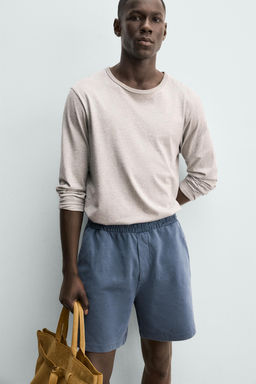 BERMUDA PIQU? REGULAR FIT LAVADO / Azul