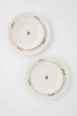 Trendyolmilla Home 2li Porselen Cicek Bask?l? Pasta Tabag? 20 cm & 2li Porselen Servis Tabag? 26 cm TPHSS25TBK00023  фото 5
