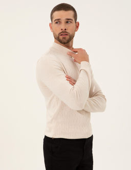 Ekru Slim Fit Yar_m Bal_k__ Yaka Triko Kazak - Pierre cardin фото 3