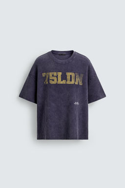 SUDADERA ESTRUCTURA WAFFLE ESTAMPADO LAVADO / Azul tinta - Zara фото 8