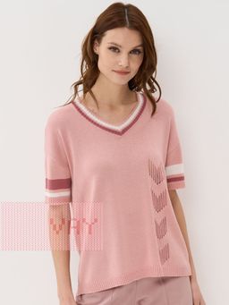 Джемпер женский 5231-41347. 36555/9839/2095 пудра/тёмная пудра/белый