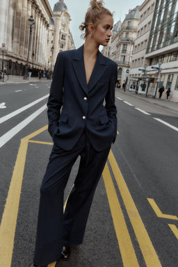 PINSTRIPE BLAZER WITH SHOULDER PADS