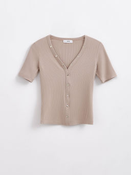 CONTE LD 2065 Джемпер в рубчик с планкой на кнопках cappuccino cappuccino - Conte elegant фото 4