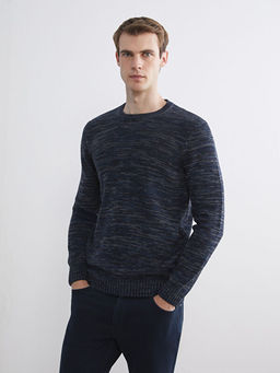 Bisiklet Yaka Desenli Erkek Triko Kazak