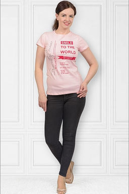Футболка женская , принт Smile To The World, розовый (360-2) - Плиона фото 2