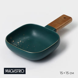 Блюдо для подачи Magistro, 15×15 см, с деревянной ручкой, фарфор, бирюзовое
