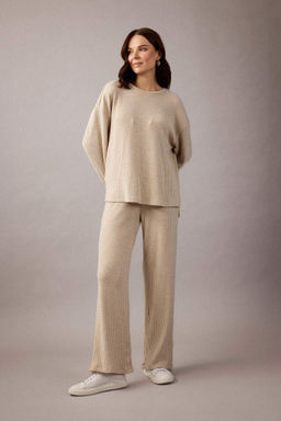 Прямые брюки на бретельках в рубчик Flayer Fit - Defacto фото 2