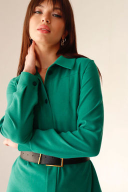 Платье-рубашка из микровельвета зелёное - Martichelli фото 7