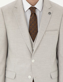 Bej Extra Slim Fit Yelekli Tak_m Elbise