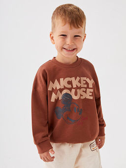 Bisiklet Yaka Uzun Kollu Mickey Mouse Bask?l? Erkek Bebek Sweatshirt