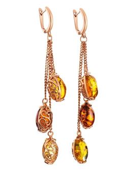Изысканные серьги из золоченного серебра с натуральным янтарём Касабланка, 810104228 - Амберхолл фото 4