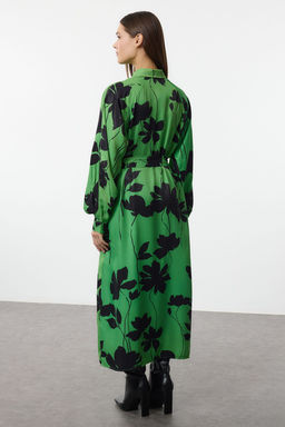 Trendyolmilla Yesil Cicekli Genis Kal?p Kollar? Dikis Detayl? Premium Kumas Maxi Gomlek Elbise TWOAW25EL00512 фото 10