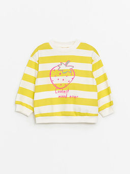 Bisiklet Yaka ?izgili K?z Bebek Sweatshirt