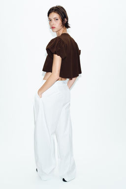 CAMISETA CROP MANGA VOLUMEN / Chocolate - Zara фото 4