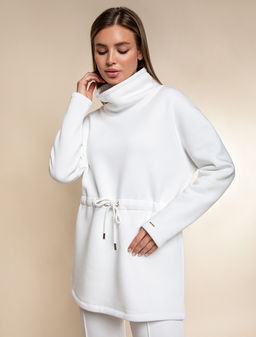 VILATTE / Джемпер с объемным воротом и шнуром на талии из футера-трехнитки