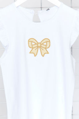 Beyaz K?z Cocuk %100 Pamuk Kurdele Desenli F?rf?rl? K?sa Kol Orme T-Shirt TKDSS24TS00006 - Trendyolmilla фото 3