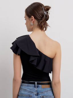 CONTE Комбинированный топ в рубчик с широким воланом LD 2636 black - Conte elegant фото 3