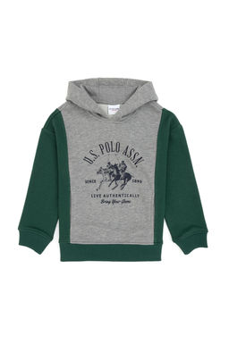 Erkek _ocuk Gri Melanj Kap__onlu Sweatshirt