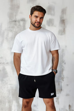 TRENDYOL MAN Buyuk Beden Siyah Regular/Normal Kesim Etiket Aplikeli Pamuklu Sort TMNSS25AP00002