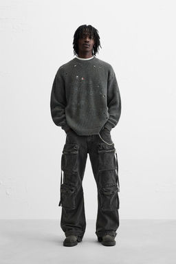 PRINTED RIPPED EFFECT SWEATER