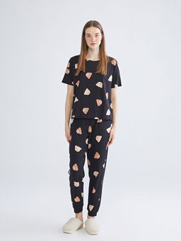 Bisiklet Yaka Ay? Bask?l? Kad?n Pijama Tak?m?