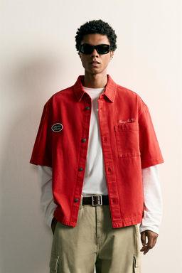SOBRECAMISA BOXY FIT BORDADO PARCHES / Rojo - Zara фото 2