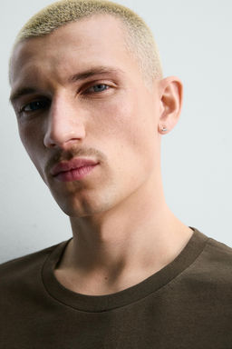 CAMISETA REGULAR FIT MEZCLA ALGOD?N / Marr?n - Zara фото 5