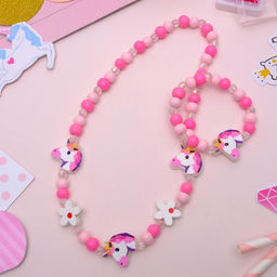 Цена за 2 шт. Набор детских украшений Выбражулька «Единорожек», 2 предмета: бусы, браслет, розовый