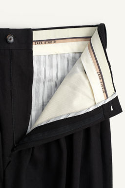 PANTAL?N PLIEGUES TRAJE LINO - LYOCELL / Negro