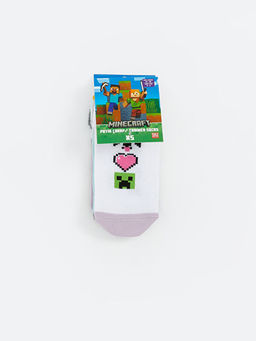 Minecraft Desenli K?z ?ocuk Patik ?orap 5li