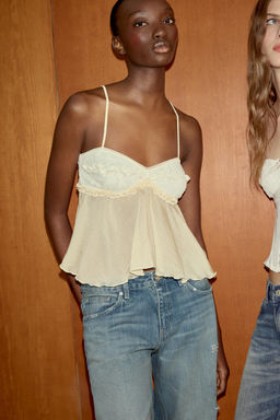 TOP LENCERO COMBINADO ENCAJE / Crudo - Zara фото 3
