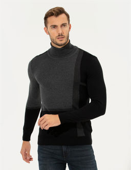 Gri Slim Fit Bal_k__ Yaka Triko Kazak