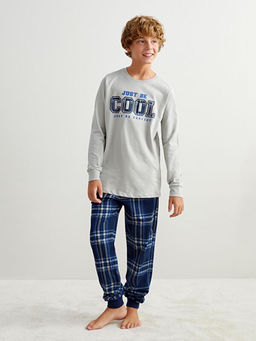 Bisiklet Yaka Bask?l? Erkek ?ocuk Pijama Tak?m?