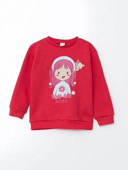 Bisiklet Yaka Bask?l? K?z Bebek Sweatshirt