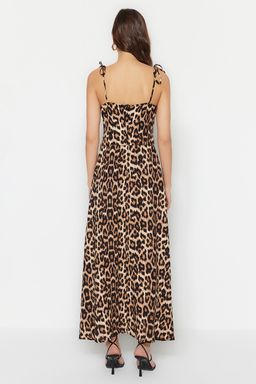 TRENDYOLMILLA Camel Leopar Desenli Kruvaze Y?rtmac Detayl? Maxi Dokuma Elbise TWOSS23EL01892  фото 6