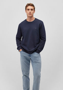Bisiklet Yaka Lacivert Basic Sweatshirt