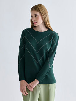 Bisiklet Yaka ?izgili Kad?n Triko Kazak