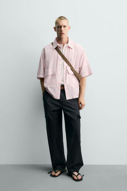 CAMISA JACQUARD RELIEVE RAYAS / Rosa palo