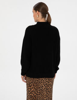 Siyah Comfort Fit Yar_m Bal_k__ Kazak